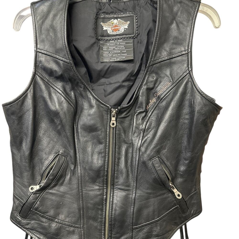 Harley-Davidson Women’s Black Leather Lace Up Vest Wing Logo Large